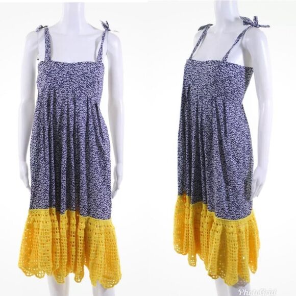 Revolve Michaela Buerger Floral Crochet Trim Midi Swing Dress Blue - Picture 3 of 10